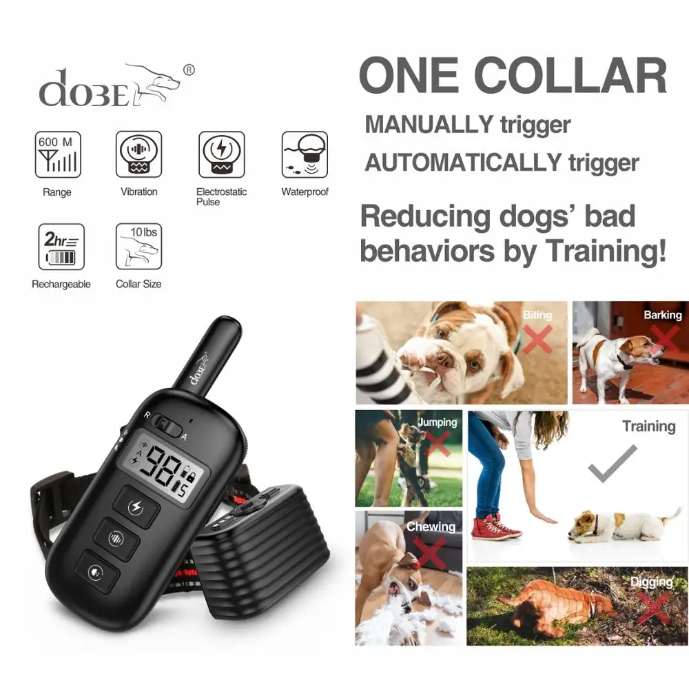 Pet Dog Training Collar Remote Rechargeable Anti Bark Stop Electric 600M Waterproof for 1