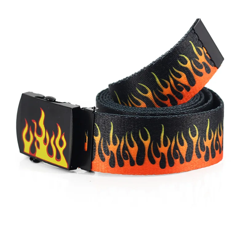 New Style Flame Print Belt Men Women Plain Webbing Belts High Quality Nylon Belts Fashion Men Jeans Waist Belt Waistband M006