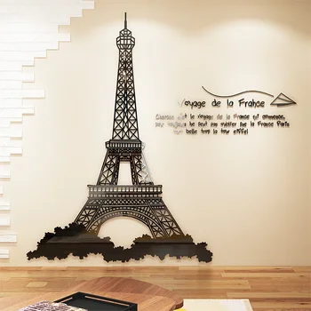 

Black Tower Sticker Living Room 3D Acrylic Wall Sticker Large Wall Decor For Sofa Background Letters Wall Art Decal Room Decor