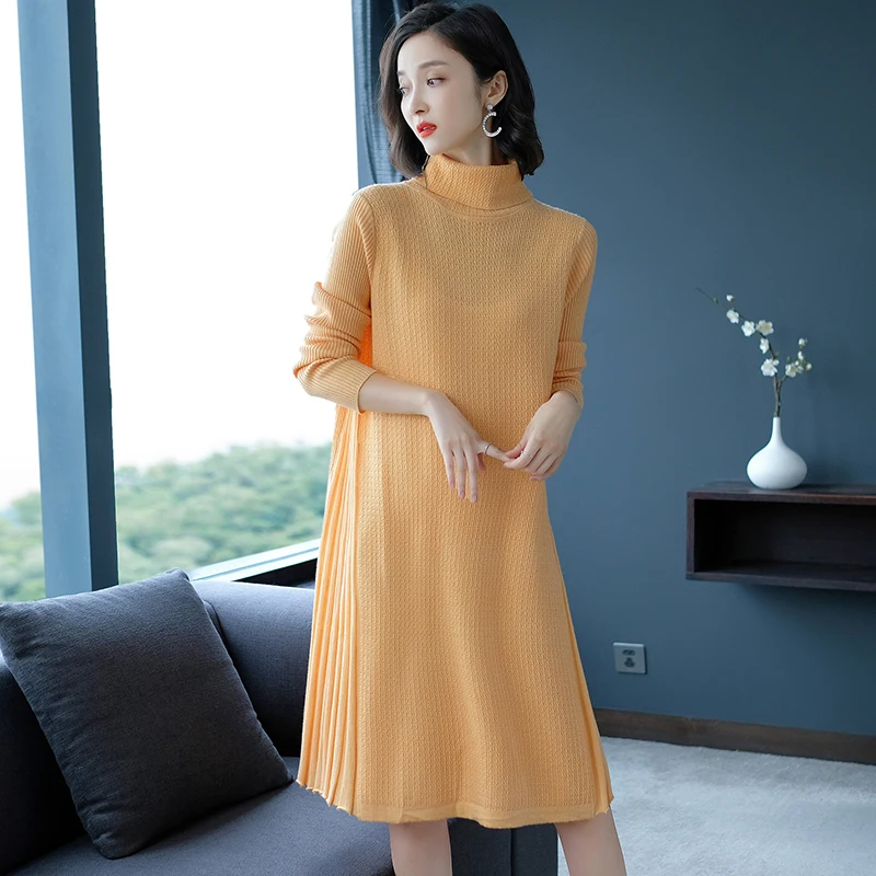 Женское длинное платье с высоким воротником Осень-зима 2020 длинный рукав