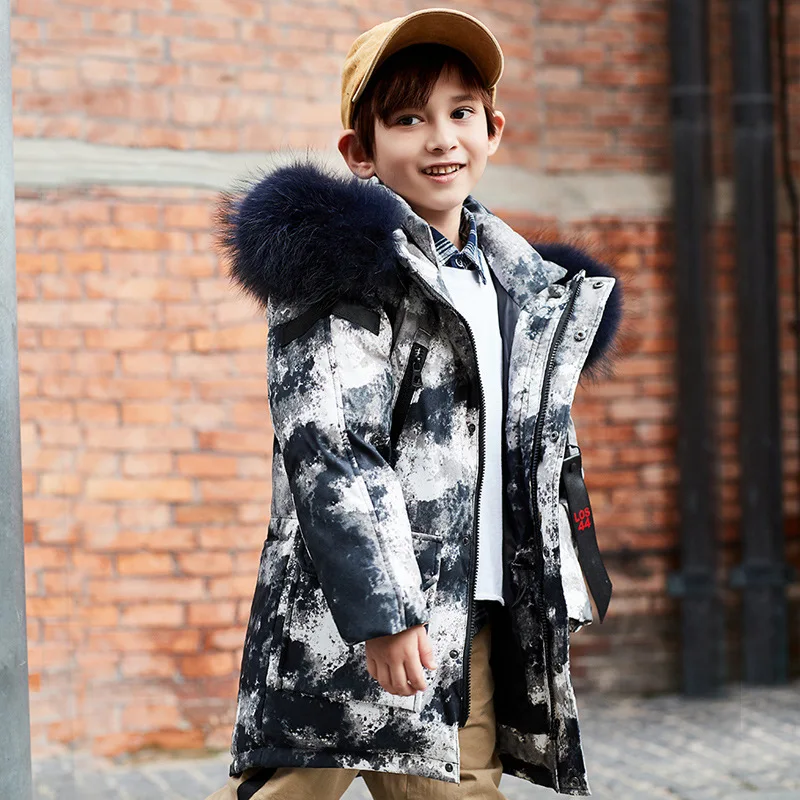 

Boys Winter Jacket Boys Clothes 11 12 Years Camouflage Pattern Tops Padding White Duck Down Children Outwear Thanksgiving