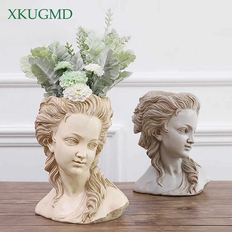

Greek Goddess Simulation Plaster Head Flower Pot Desktop Retro Succulent Plant Bonsai Handmade Home Decoration