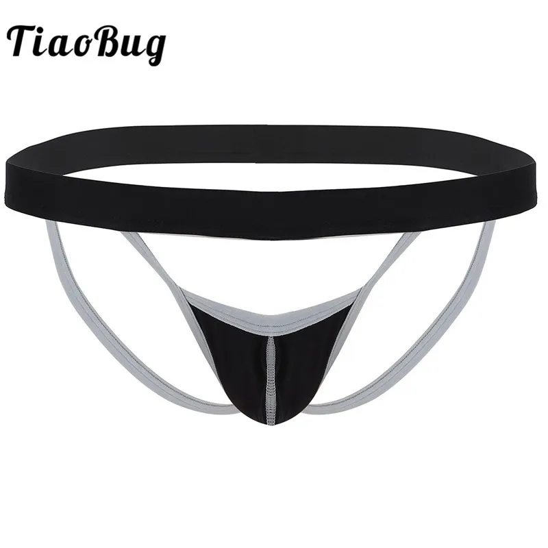 YiZYiF Mens Faux Leather Underwear Mini Bikini Thongs Jockstrap Pouch G-String Small Black 