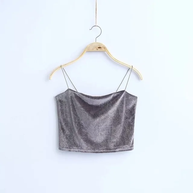 Gray Сексуальный топ на тонких бретельках, бархатный короткий укороченный топ, 7 цветов, сексуальный топ-бюстье, короткий жилет, футболки, футболка - Цвет: Gray