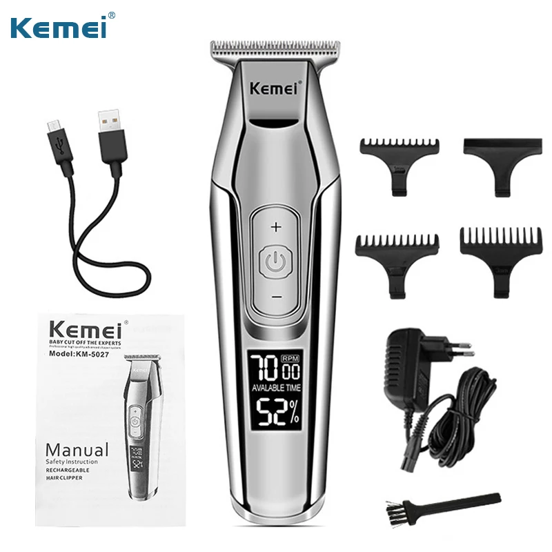 Kemei триммер для бороды, профессиональные машинки для стрижки волос, электрический триммер для волос с ЖК-дисплеем, машинка для стрижки волос для мужчин, машинка для стрижки волос, беспроводная, trymer 3 - Цвет: Silver