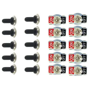

Heavy Duty Rocker Toggle Switch 10A 125V SPST 2 Pin ON/OFF Switch Metal Bat Waterproof Boot Cap Cover - 10 Pack
