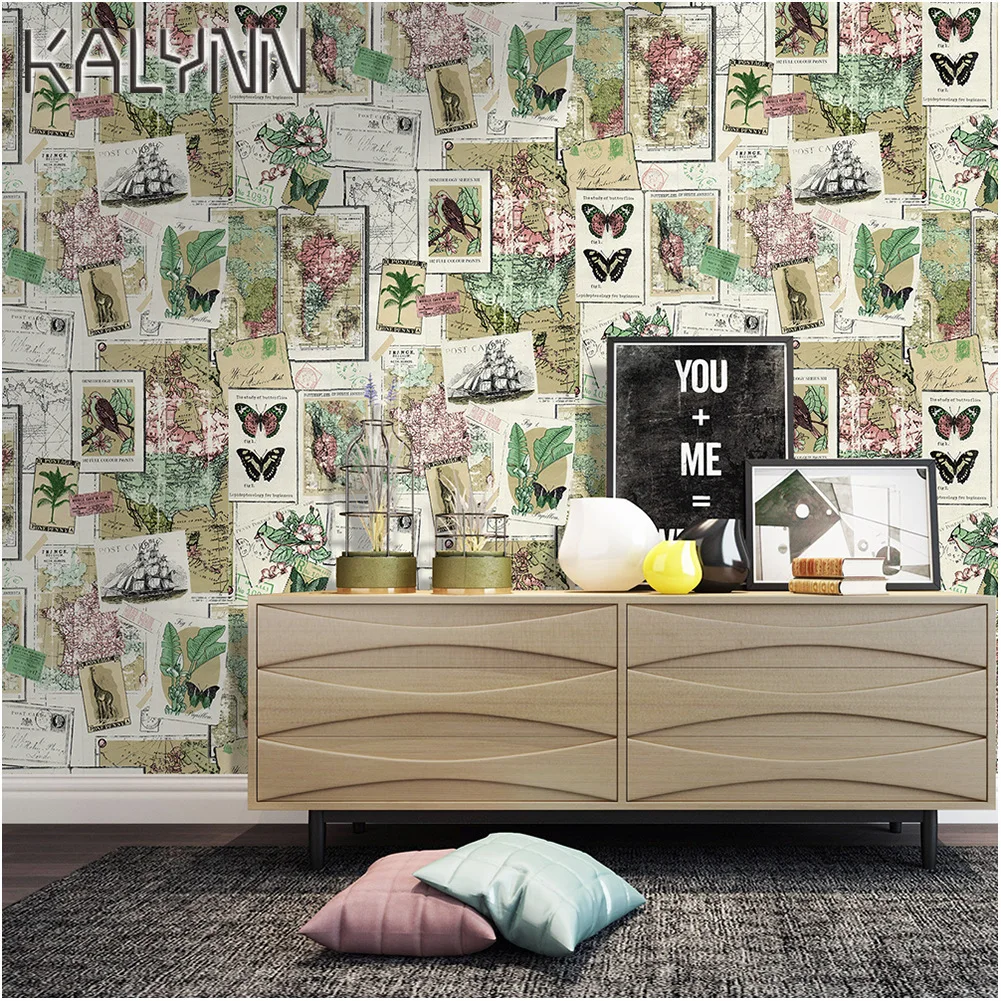17.7"x19.7ft Self-Adhesive Wallpaper Bedroom Boy Waterproof Poster PVC Wallpaper Personality Flower Bird Map DIY Wall Sticker