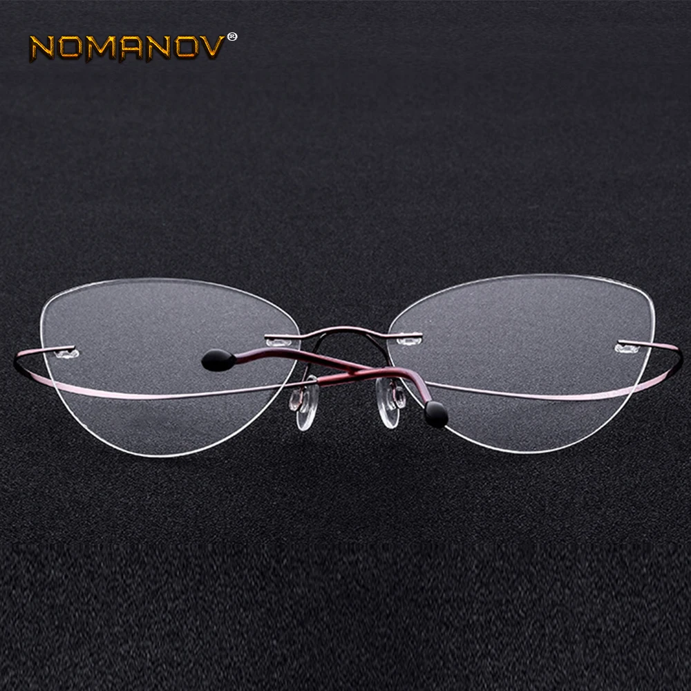 

9 Colors Ultra-light Rimless Cat's Eye Frame Classic TREND Spectacles with 1.56 1.61 Optical Lens Photochromic Gray / Brown Lens