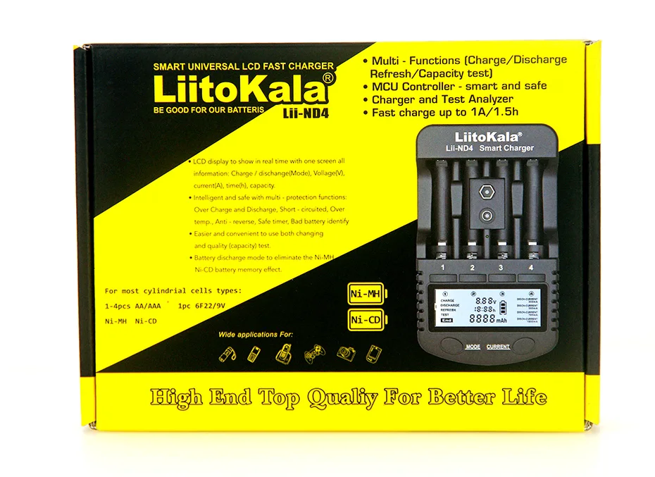 LiitoKala Lii-ND4 NiMH/Cd AA AAA lcd зарядное устройство и тестовая емкость батареи для аккумуляторов 1,2 V AA AAA и 9 V