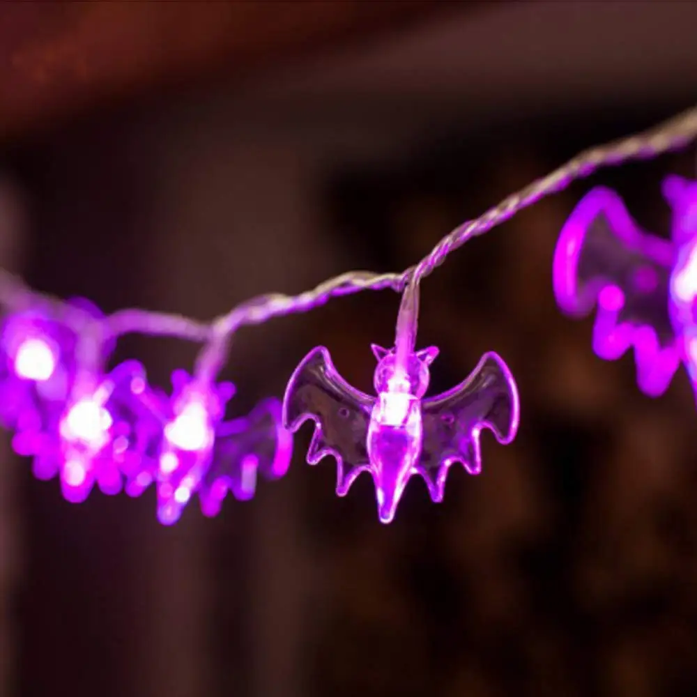 Уличные декорации на Хэллоуин огни 10/20 светодиодный ободок с хэллоуинской тематикой летучая мышь череп Гирлянда Свет батарея работает для внутреннего Хэллоуина Вечерние - Испускаемый цвет: Purple Bat lights