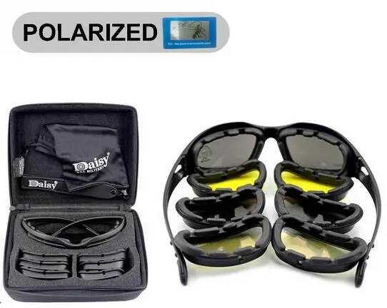 Спортивные поляризационные очки Daisy C5, тактические очки для мужчин, военные, охотничьи очки для стрельбы, страйкбола, походные защитные очки, 4 линзы - Цвет: Polarized C5