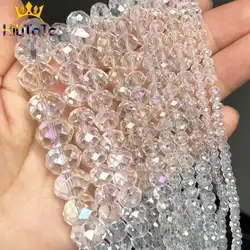 Faceted Clear Glass Crystal Rondelle Beads for Jewelry Making and DIY Projects (Clear AB color)