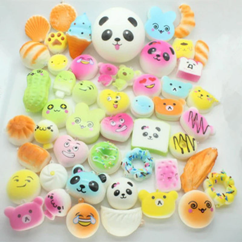 

30PCS PU Squishy Simulation Bread Donut Pendant With Lanyard Squeeze Pressure Relief Toys Child Adult Phone Bag Decoration