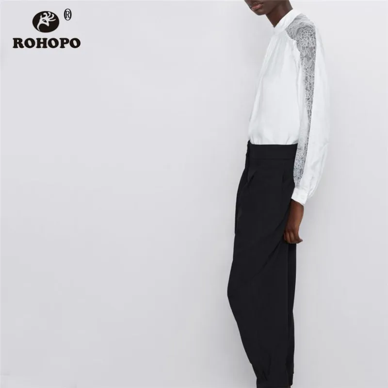 ROHOPO Embroidery Tulle Long Sleeve White Blouse Round Collar Back Buttons Closure Pullover Patchaork Tops Blusa shirt #220 |