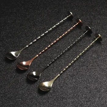 

Stainless Steel Cocktail Bar Spiral Pattern Drink Shaker Muddler Stirrer Twisted Mixing Spoon Kitchen Tableware Bar Tool