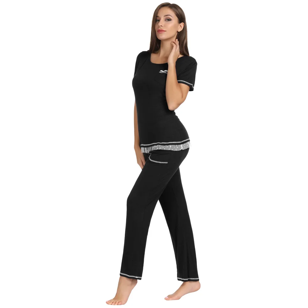 Comfy Tops+pants Pajama set Short sleeve Long Cotton Sleepwear Nightwear Loungewear Casual