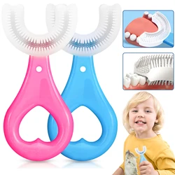 Kids Toothbrush U-Shape Infant Toothbrush with Handle Silicone Oral Care Cleaning Brush for Toddlers Ages 2-12 Manual Toothbrush