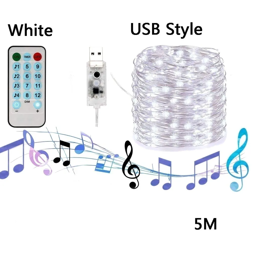 Creative Music Lights String Wedding Birthday 12 Mode Beautiful LED Fairy String Lights Celebration Festival 5M/10M Party