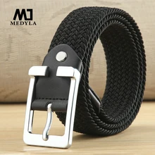 MEDYLA высокое качество холщовый ремень черный плетеный тканый эластичный стрейч ремень мужской для больших и высоких мужчин высокое качество