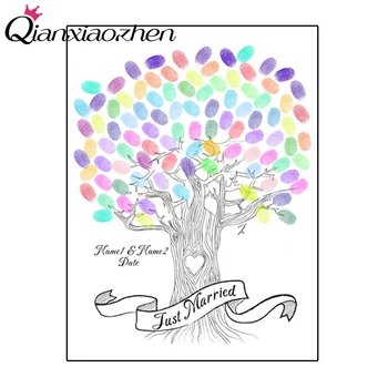 

Qianxiaozhen Personalized Custom Tree Fingerprint Wedding Guest Book Wedding Decoration Mariage Gastenboek Decoracion
