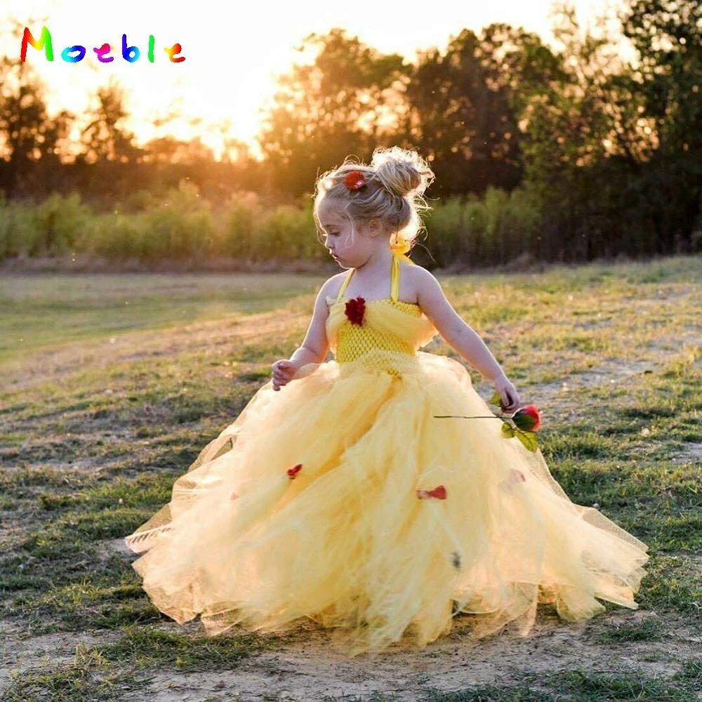 Vestido amarillo de la princesa bella para niños, tutú inspirado en la bella  y la bestia, disfraz de Cosplay de Navidad, vestido amarillo de princesa| Vestidos| - AliExpress