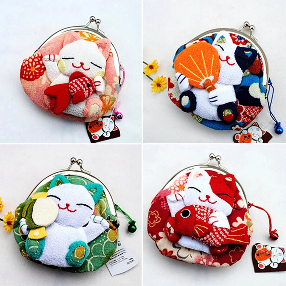 

Funny Cartoon Pet Coin Purse Change Bag Cat Pattern Silk Crepe Oval Hand Purse Small Portable Key Card Multi-Function