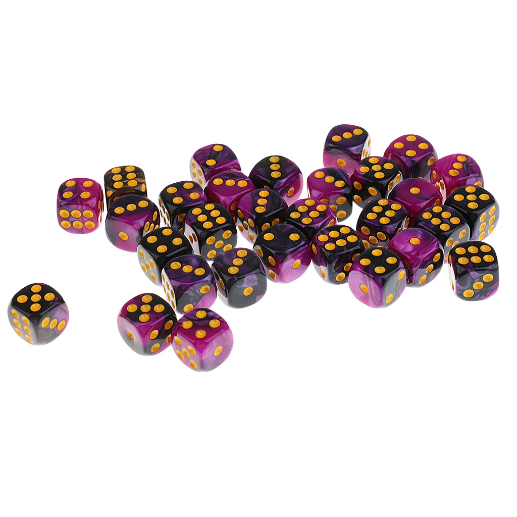 Purple Black 30 комплектов/партия акриловые 6-гранная игра в кости D6 w/железный ящик для праздничный стол для бара Настольная игра - Color: Purple Black