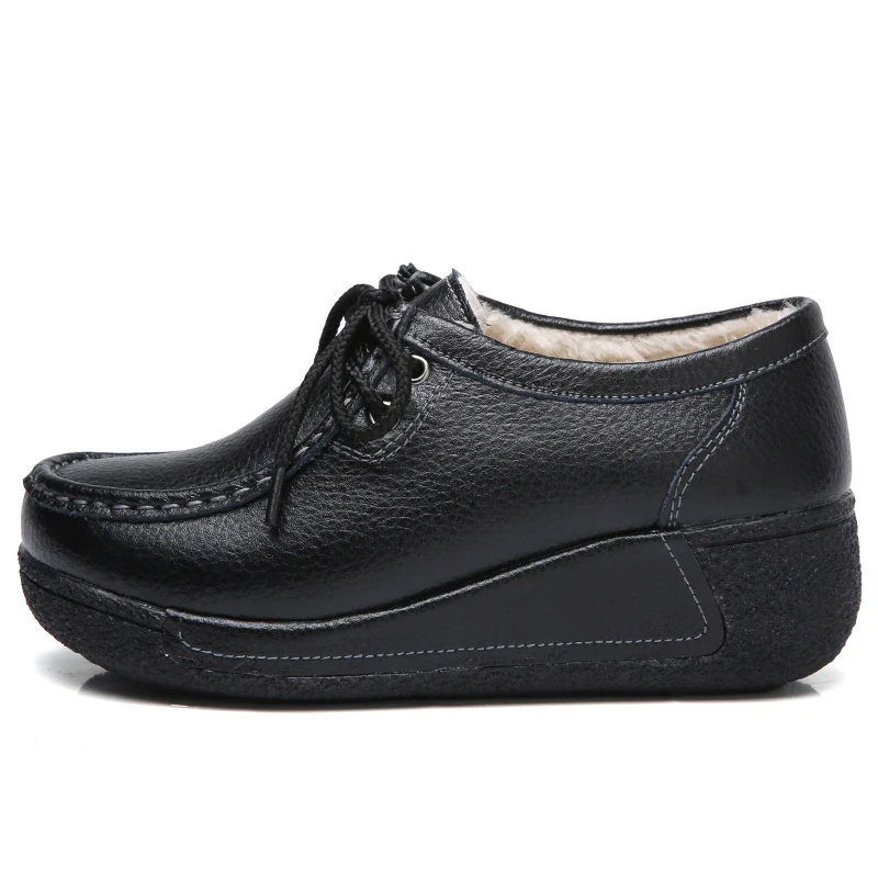 Winter New Large Size Leather Plush Warmth with Rocking Shoes To Increase 5CM Thick-soled Cotton Shoes Platform Chunky Sneakers