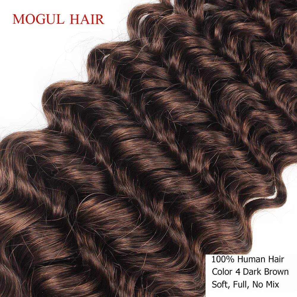 Color 4 Chocolate Brown Deep Wave Remy Human Hair Bundles 10-24 inch Indian Hair Weave Extensions Quality Last Long Mogul Hair