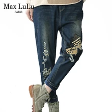 Max LuLu корейский бренд Модные Винтажные Свободные Теплые уличные женские джинсы с вышивкой женские эластичные джинсовые брюки размера плюс