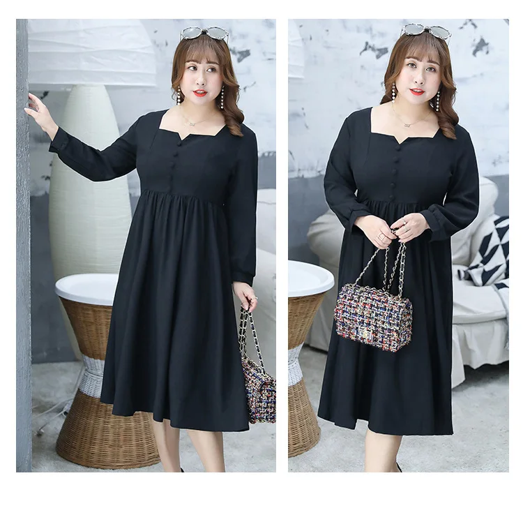 Autumn New Style Fat Mm Large Size Korean-style CHIC Wind Elegant Dress Casual Fashion Skirt a Generation of Fat 6662