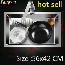 Обычные квартиры кухня ручная раковина одинарная мойка пищевой нержавеющей стали Горячая 560x420 мм