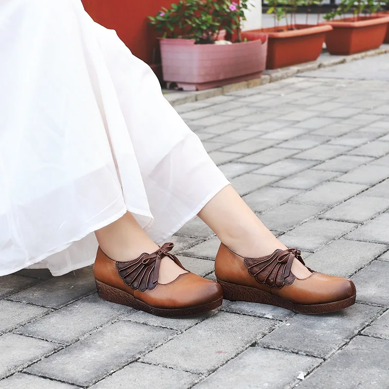 

2020 Spring New Style Genuine Leather Handmade WOMEN'S Shoes National Wind Retro Artistic Versatile Loafers Women's