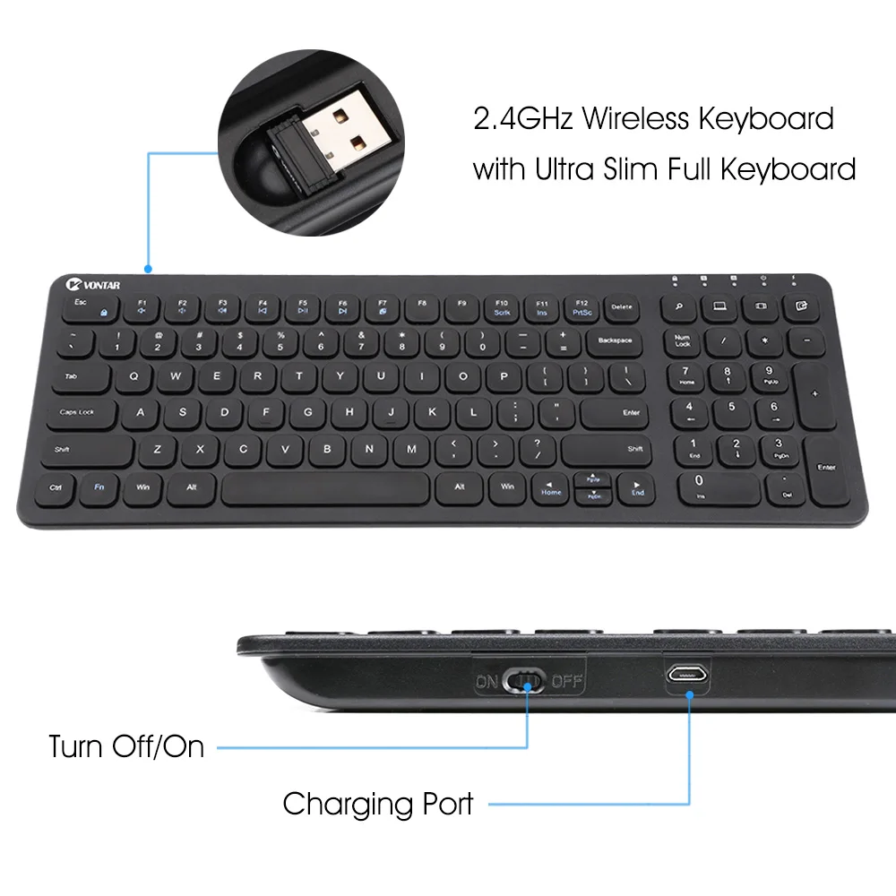 2.4G Wireless Keyboard Ultra Slim Multimedia Keyboard For Notebook Laptop Mac Desktop PC TV Office Supplies