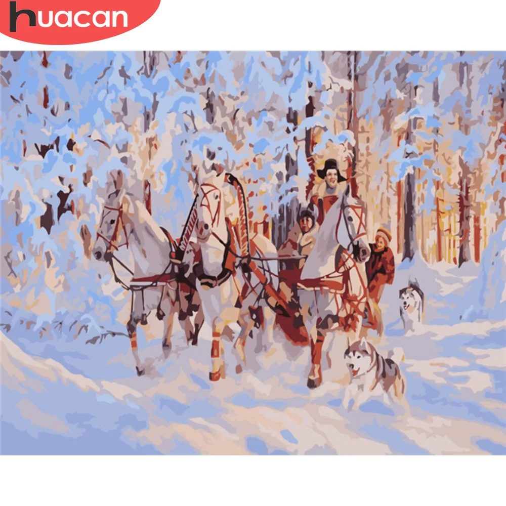 

HUACAN Pictures By Numbers Horse Animals Kits Oil Painting Snow Scenery Drawing Canvas HandPainted DIY Home Decor