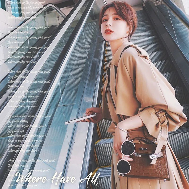 

Photo Shoot Khaki Trench Coat Women's Mid-length 2020 Spring Clothing New Style Loose-Fit British Style Elegant Overcoat Waist H