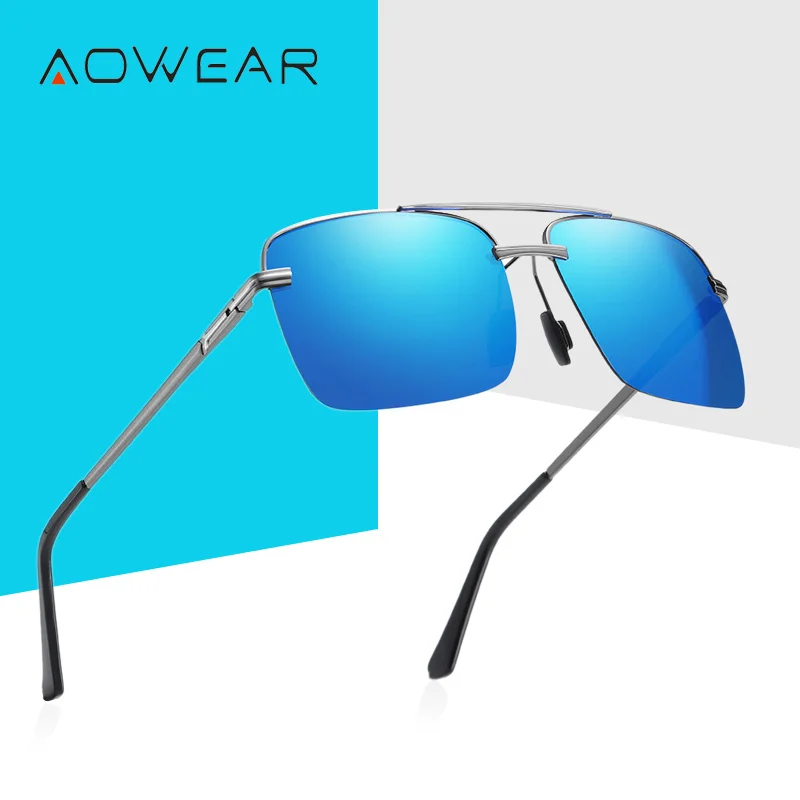 AOWEAR 2020 новые зеркальные поляризованные солнцезащитные очки без оправы мужские