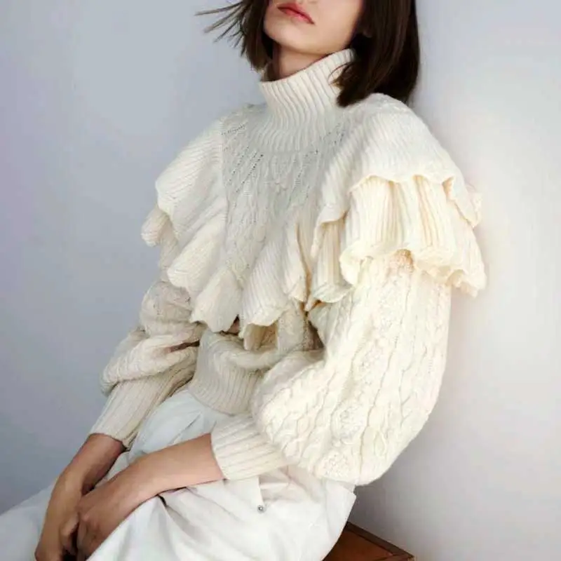 white ruffle sweater