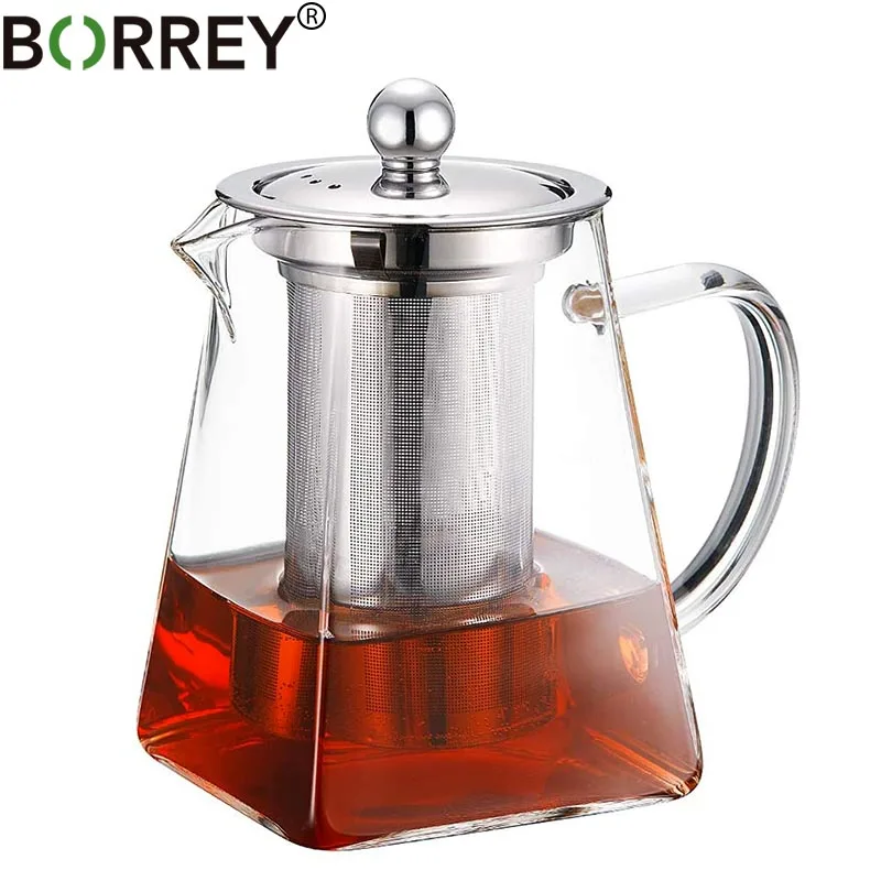 ANSUG 750 ml Clear Heat Resistant GlassTea Pots Stainless Steel Tea Infuser and Strainers Safe for Microwavable and Stovetop Square Glass Teapots 