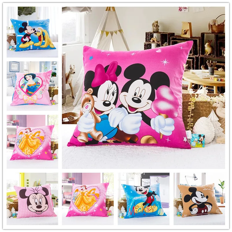 

Mickey and Minnie Mouse Square Pillow for Kid Bedroom Decor Cotton Shell Cover Back Cushion Pillow Case Children's Bed Baby Girl