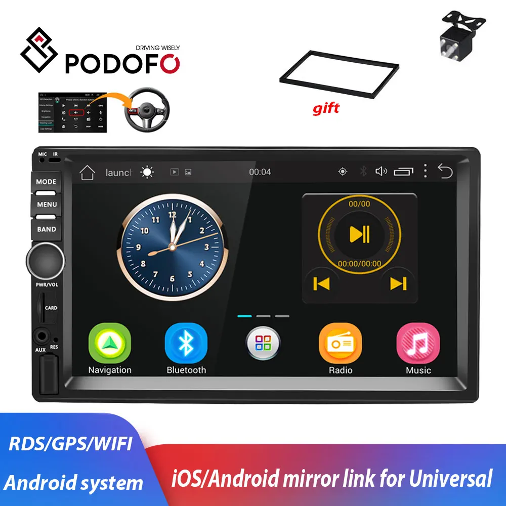  Podofo 2 din autoradio mit GPS navigation WIFI FM BIN ISO Android Mirrorlink Autoradio 2Din 7''for 