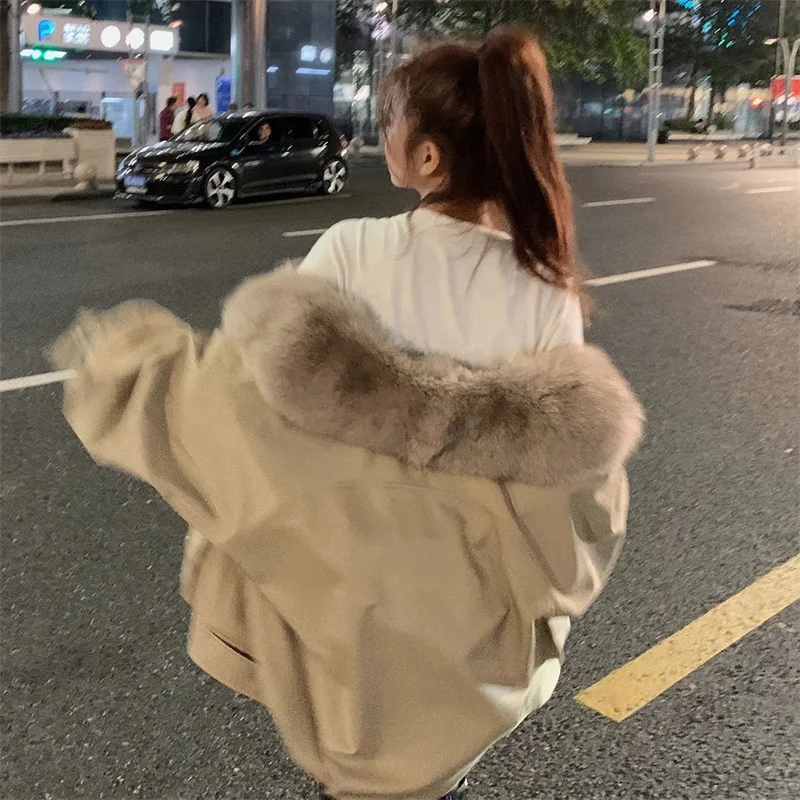 Temperament Big Fur Collar Tooling Parker Cotton Clothing Women Tide Autumn And Winter 2023 New Loose Mid-Length Coat M289