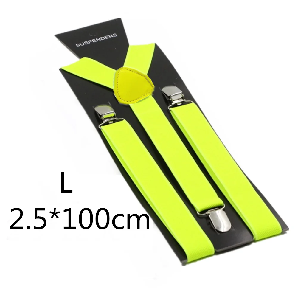 Fluo yellow-100cm Подтяжки для родителей и детей черного, зеленого, желтого цвета, для мужчин, женщин, мальчиков и девочек, эластичные регулируемые Детские подтяжки, аксессуары унисекс - Цвет: Fluo yellow-100cm