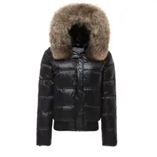 

2022 Winter Women Real Raccoon Fur Collar White Duck Down Hooded Jacket Short Coats Female Slim Casual Down Outerwear