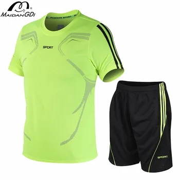 

Men's Sets 2020 Summer New Solid Cotton Quick Dry Breathable Training Male's Short Sleeve And Shorts 2 Pieces Training Suits