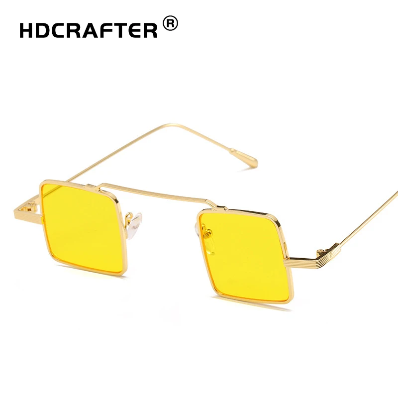 Маленькие металлические оправа квадратные очки мужские винтажная металлическая оправа с Впадиной арт черные желтые красные линзы Солнцезащитные очки женские UV400
