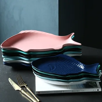 

Simple Ins Japan Fish Plate Household Cutlery Steak Dessert Snack Dinner Plate Dish Ceramic