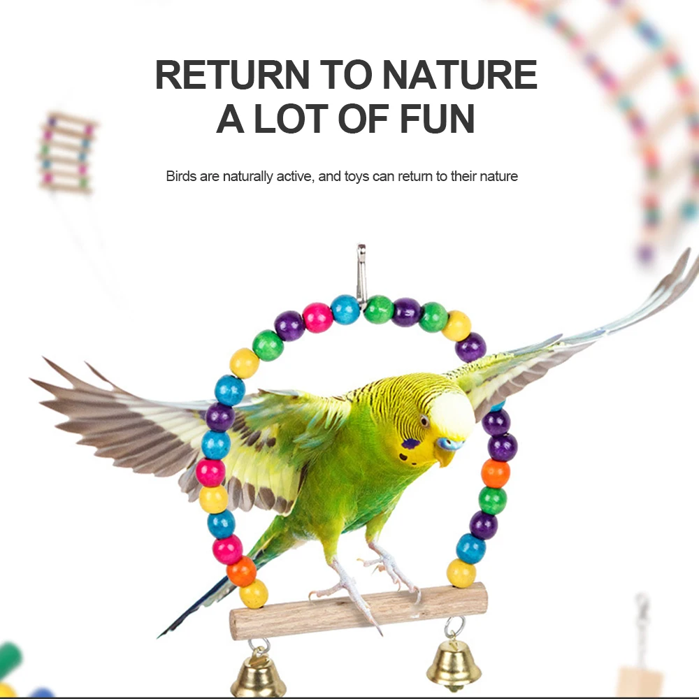 

Parrot toy Swing Toys Climbing Ladder Wooden Colorful Multiple Patterns Grinding Claw Stick Standing Rod Bird Cage Accessories