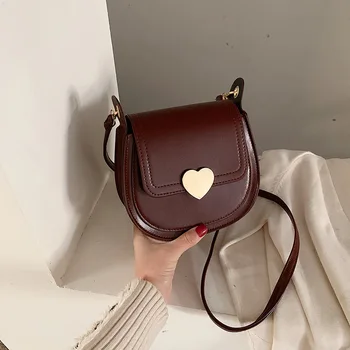 

Peach heart lock female bag 2020 new female bag niche PU shoulder messenger bag ins fashion small round bag