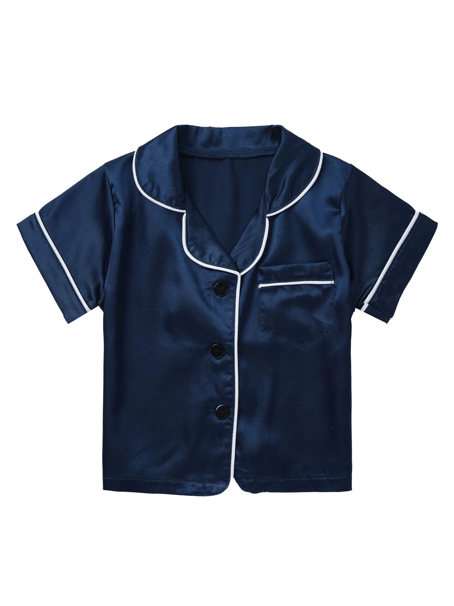 2Pcs Baby Boys and Girls Clothing Set Solid Color Sleepwear Short Sleeves Lapel Collar Shirt and Elastic Shorts Baby Nightwear